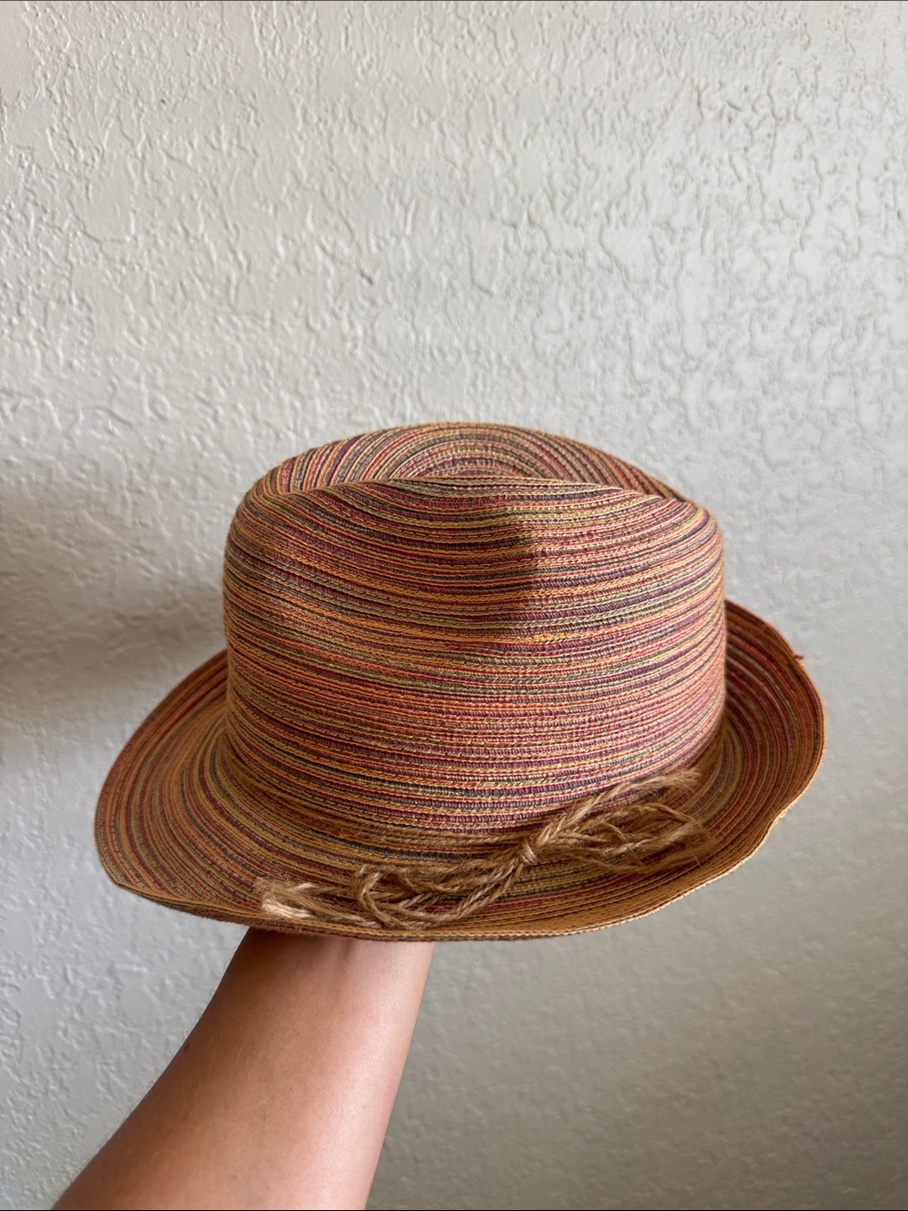 Morgan Taylor Multicolor Straw Fedora Hat - Earthy Stripes